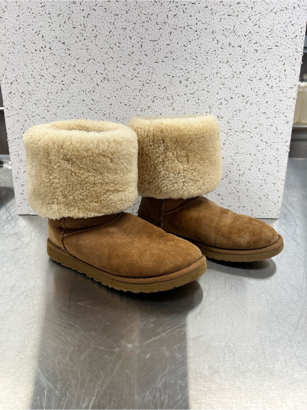 UGG Chestnut Suede Shearling Cuff Ankle Boots